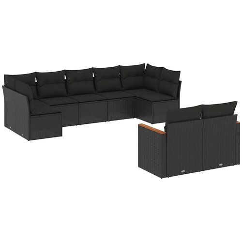  9-dijelni set vrtnih sofa s jastucima crni od poliratana Slike