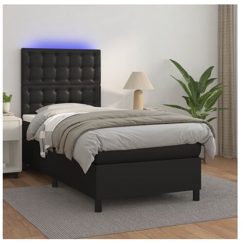  Box spring postelja z vzmetnico LED črn 90x190 cm umetno usnje Cene
