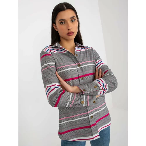 Fashion Hunters White and pink lady's striped and checked shirt