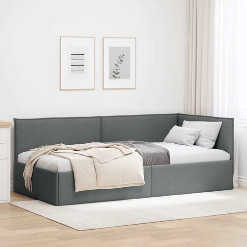 VidaXL Kutni okvir kreveta s uzglavljem Tamno siva 80 x 200 cm tkanina Slike