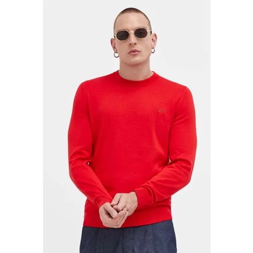 Hugo Bombažen pulover rdeča barva