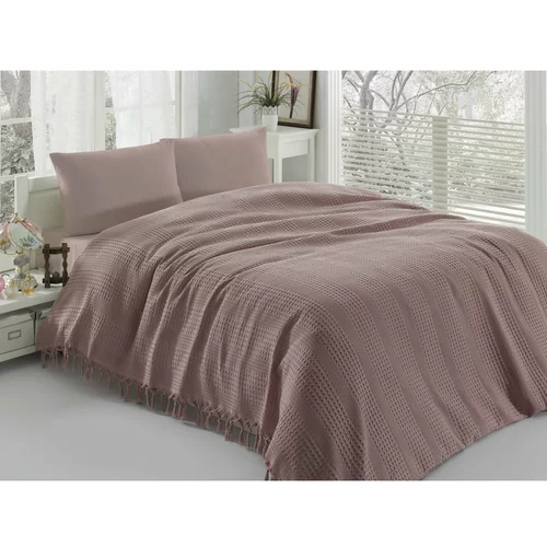 Unknown Rjavo-rožnato posteljno pregrinjalo Pique, 220 x 240 cm