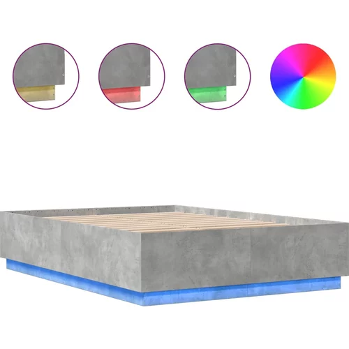 vidaXL Posteljni okvir z LED lučkami betonsko siv 150x200 cm inž. les, (21095058)