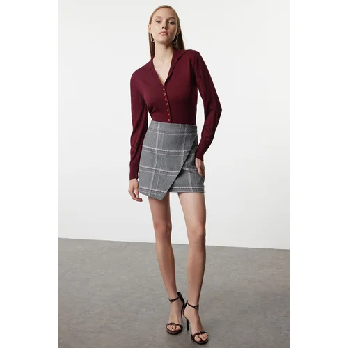 Trendyol Gray Double Breasted Woven Plaid Skirt