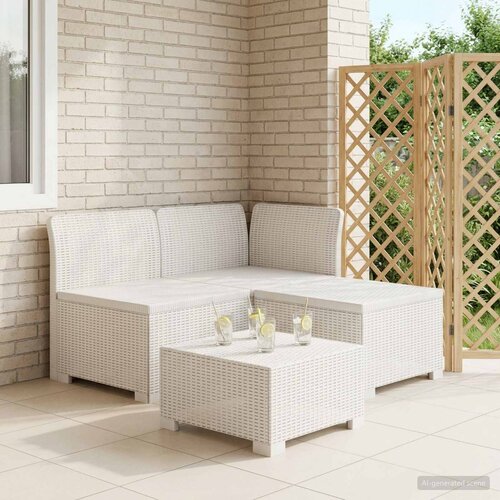 SOFA za vrt za 3 osobe sa izgledom rattan PP Bijela Slike