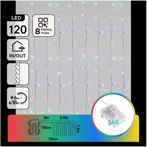 Aigostar LED vanjski božićni niz 120xLED/8 funkcija 3xAA 3,9x1,2m IP44 vi&scaron;ebojno Cene