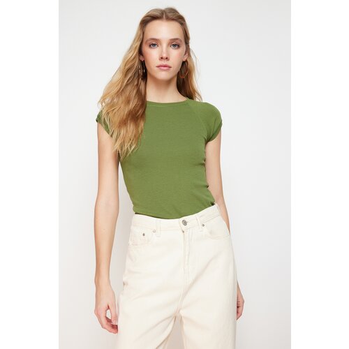 Trendyol Khaki Moon Sleeve Fitted Stretchy Knitted Blouse Slike