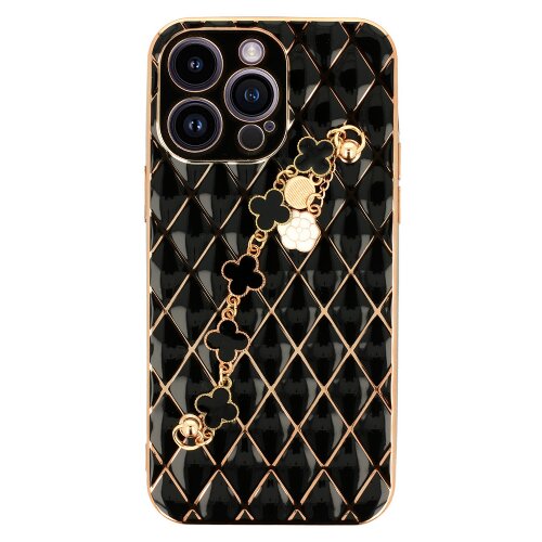 Onasi Glamur silikonski ovitek z zapestnico za iPhone 14 6.1 - črn Slike