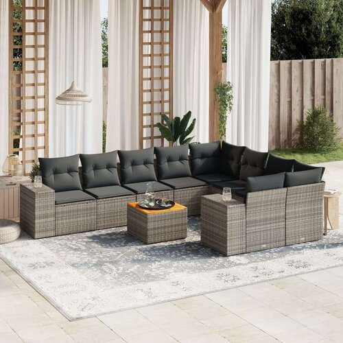  10-dijelni set vrtnih sofa od poliratana s jastucima sivi Slike