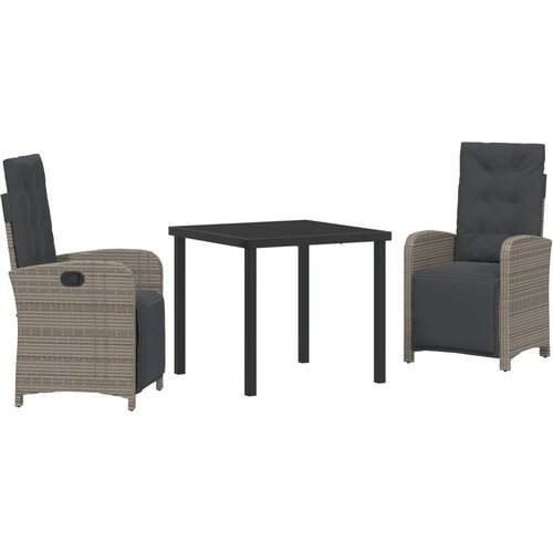  3-dijelni vrtni set za objedovanje s jastučićima Sivi Poli Ratan  vrtni stol Crn 80x80x73 cm Temperirano staklo Cijene