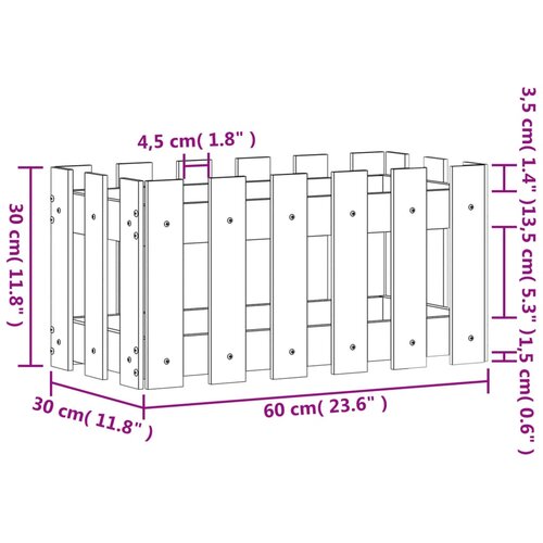  Vrtna sadilica s izgledom ograde bijela 60x30x30 cm od borovine Slike
