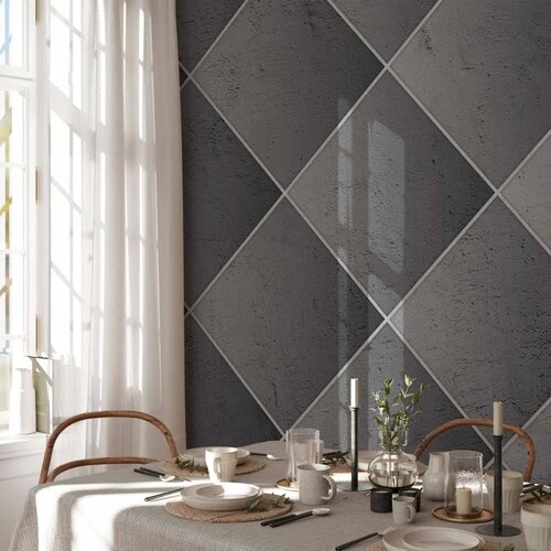  Foto tapeta - Grey symmetry - geometric concrete pattern with white joints 294x210 Samoljepljiva Slike