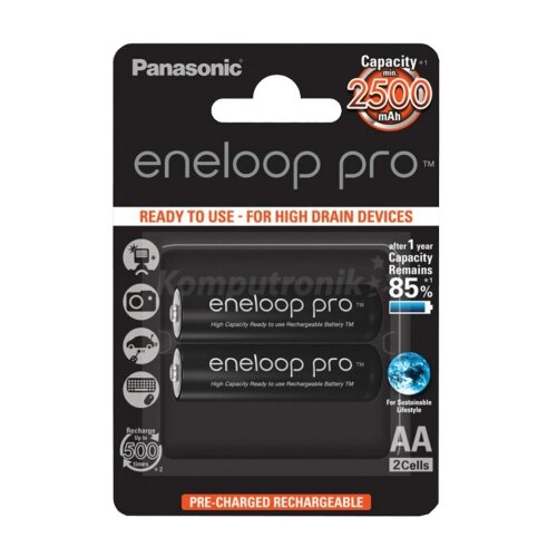 Panasonic AA/2B (BK-3HCDE/2CP) 2500mAh black baterija eneloop pro Slike