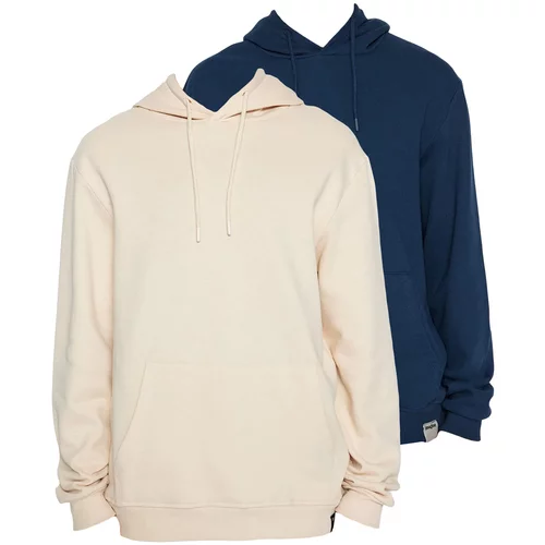 Trendyol Navy Blue-Beige Men 2-Pack Basic Regular/Normal Cut Hoodie with Soft Pillows Sweatshirt.