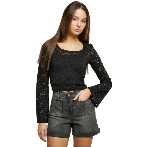 UC Curvy Ladies Cropped Lace Longsleeve black Cene