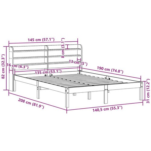 VidaXL Okvir kreveta s uzglavljem vo&amp;scaron;tano smeđi 135x190 cm od borovine Slike