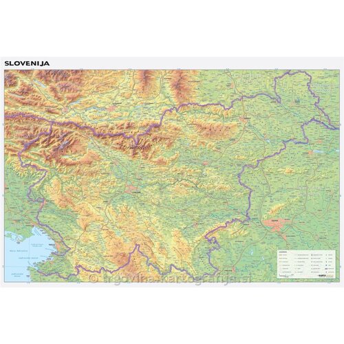 Kartografija slovenija - mala stenska karta 100 x 70 cm, pi&amp;scaron;i bri&amp;scaron;i plastifikacija Slike