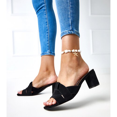  Black classic eco-suede block heel mules Risana Slike
