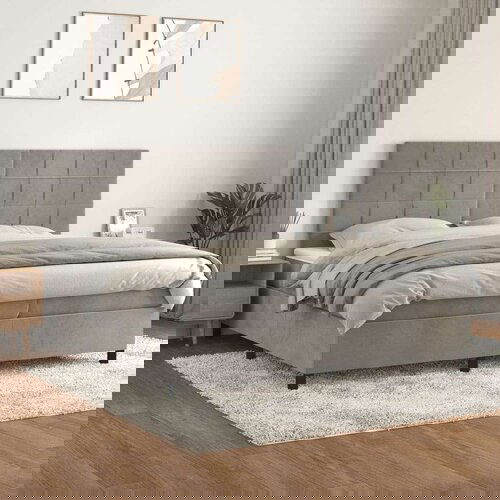  Box spring postelja z vzmetnico svetlo siva 200x200 cm žamet, (20788874) Cene