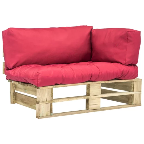 vidaXL Vrtni kavč iz palet z rdečimi blazinami borovina