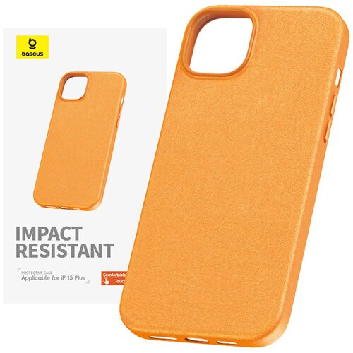 Baseus Ohi&amp;scaron;je za telefon iPhone 15 Plus Fauxther Series (oranžno), (21521768) Slike