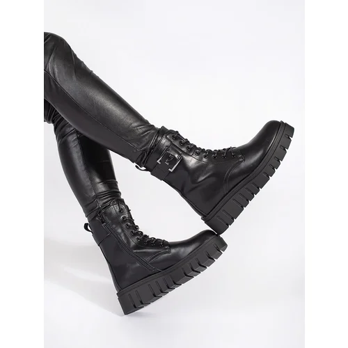 SEASTAR Black lace-up ankle boots on a platform