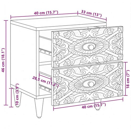  Noćni ormar 2 pcs Bijelo 40 x 33 5 x 46 cm Čvrsto drvo manga - Bijelo 2 Slike