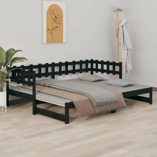  Izvlečna dnevna postelja črna 2x(90x200) cm trdna borovina, (20684394)