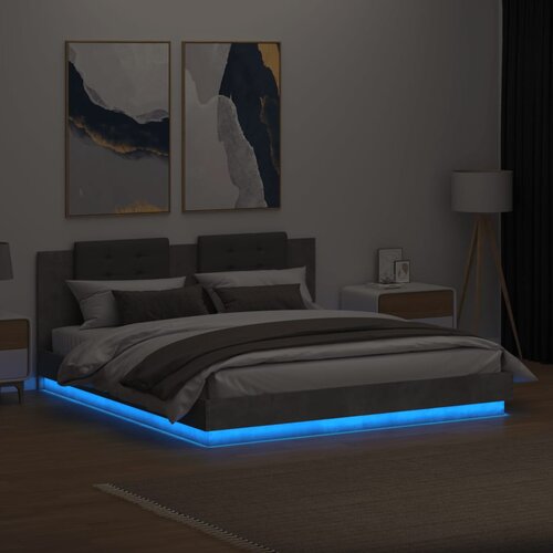  Okvir kreveta s uzglavljem LED siva boja betona 200 x 200 cm Slike