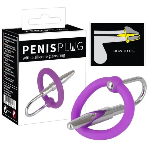 Penis Plug - silikonski prsten za glavić s uretralnim konusom (ljubičasto-srebrni)