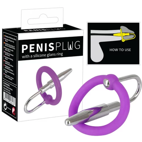 Penis Plug - silikonski prsten za glavić s uretralnim konusom (ljubičasto-srebrni)