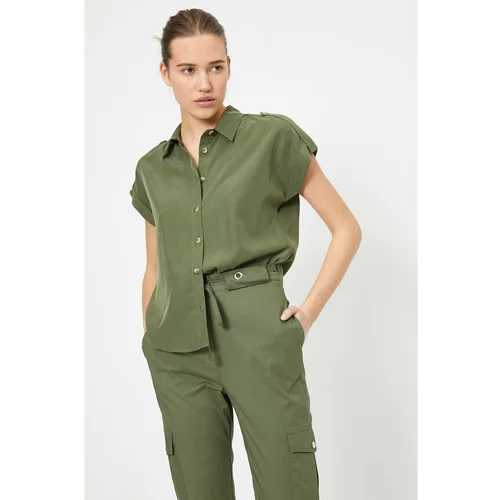 Koton Women's Green Classic Collar Shirt