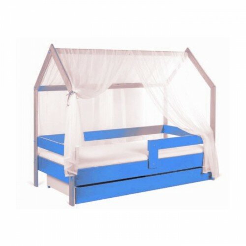 Made in Poland krevet kućica sa fiokom i dušekom 180x80cm domek svetlo plavi-bukva Slike