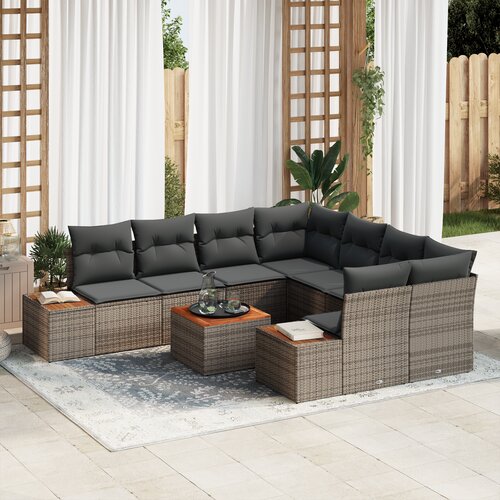 vidaXL 9-delna vrtna sedežna garnitura z blazinami siva Poly Rattan Acacia Cene