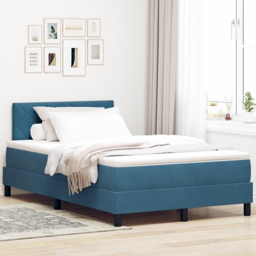 Box Spring Krevet s Madracem &amp LED Tamnoplavi 120x200 cm Baršun Cijene