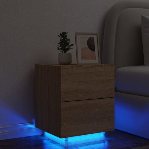  The Living Store Nočna omarica z LED lučkami sonoma hrast inženirski les - Nočna Omarica, (21503105) Cene