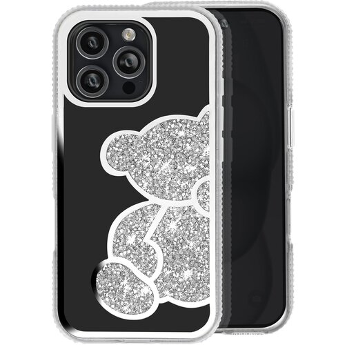 AVIZAR Ohi&scaron;je z ble&scaron;čicami za iPhone 16 Pro z vzorcem medvedka s &scaron;trasom, Srebrna, (5000014901) Cene