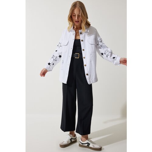  Women&amp;#039;s White Star Embroidered Oversize Shirt Jacket Slike
