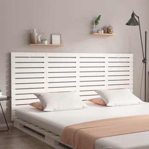 VidaXL Stensko posteljno vzglavje belo 186x3x91,5 cm trdna borovina Slike