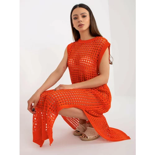Fashion Hunters Orange knitted maxi sleeveless dress