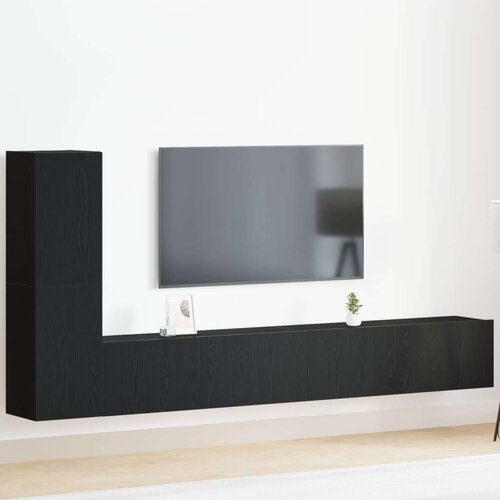 3-delni TV kabinet set, obe&amp;scaron;en, črna, lesni kompozit, (22012253) Slike