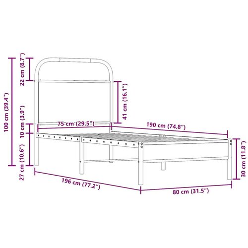 VidaXL Okvir kreveta bez madraca dimljena boja hrasta 75x190 cm drveni Slike