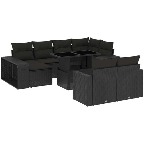 VidaXL 11-dijelni set vrtnih sofa od poliratana s jastucima crni Slike