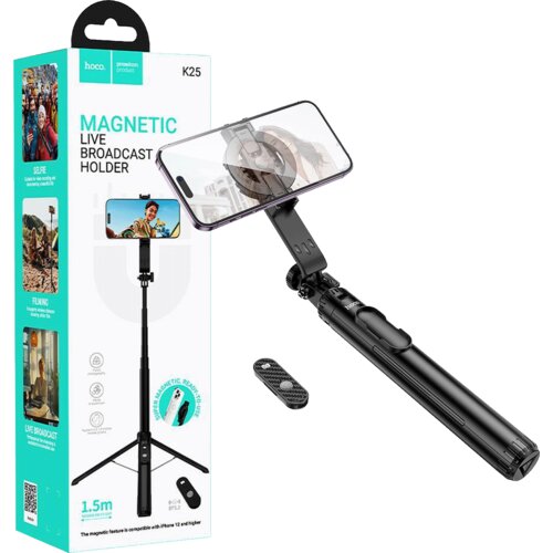hoco. Selfie stick K25, Sa bežičnim daljinskim upravljačem i stativom, Crni Cijene