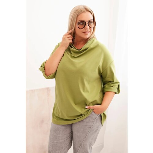 Kesi Włoski Women&amp;#039;s Plus Size blouse with cotton in a loose fit with a water neckline olive fango Slike