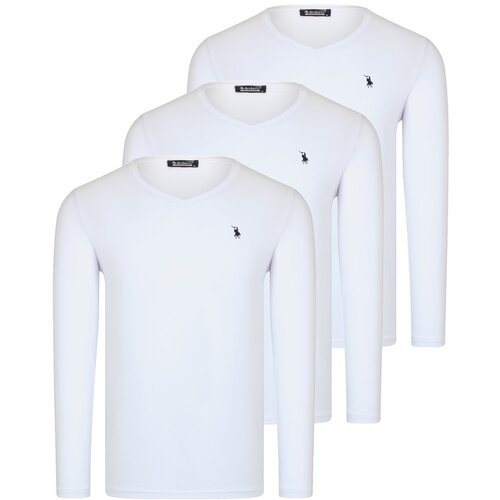 Dewberry TRIPLE SET T8587 V COLLAR MEN'S SWEATSHIRT-WHITE-WHITE-WHITE Cene