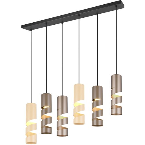 Trio Leuchten Moderne hanglamp zwart met taupe en beige 6-lichts - Stream Slike