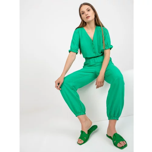 Fashion Hunters Green summer jumpsuit with short sleeves RUE PARIS