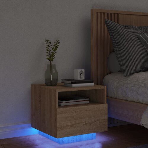 vidaXL Nočna omarica z LED lučkami sonoma hrast 40x39x37 cm Cene