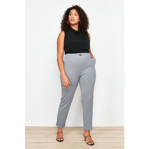Trendyol Curve Gray Cigarette Accessory Detail Knitted Trousers Cene